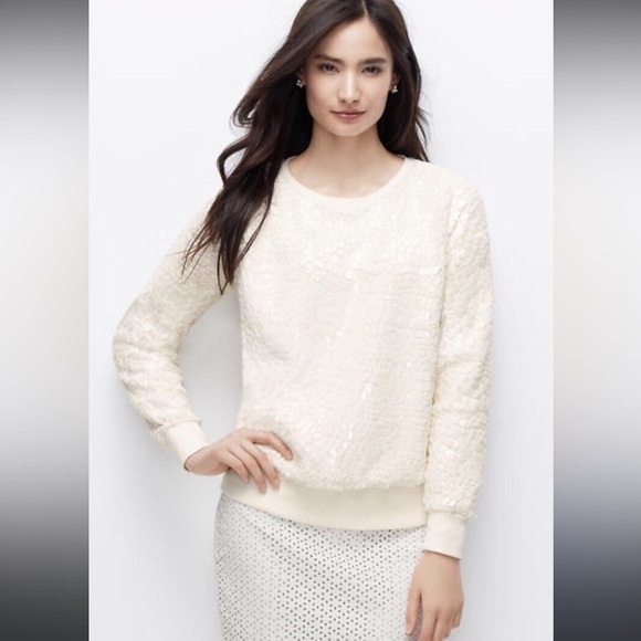 Ann Taylor Cracked Ice Sweatshirt Sweater Winter White. Size Medium. - Picture 1 of 15